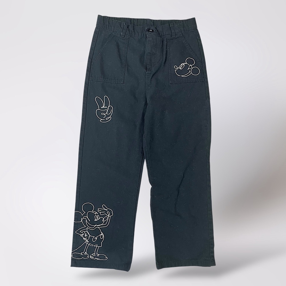 Disney‎ Parks Mickey Mouse Pants Kids Size 13 Black Graphic Print Casual Youth